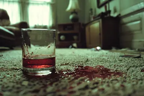 Glass of juice on a carpet