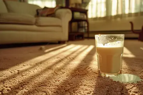 Glass of milk on a carpet