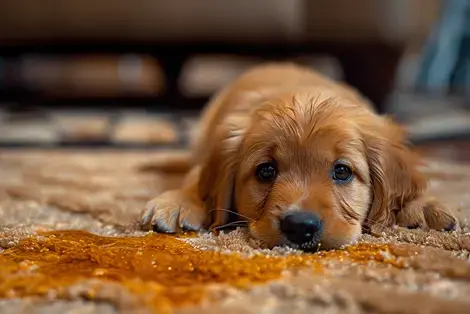 Dog laying on a carpet
