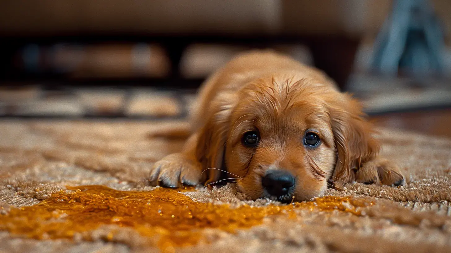 Dog laying on a carpet