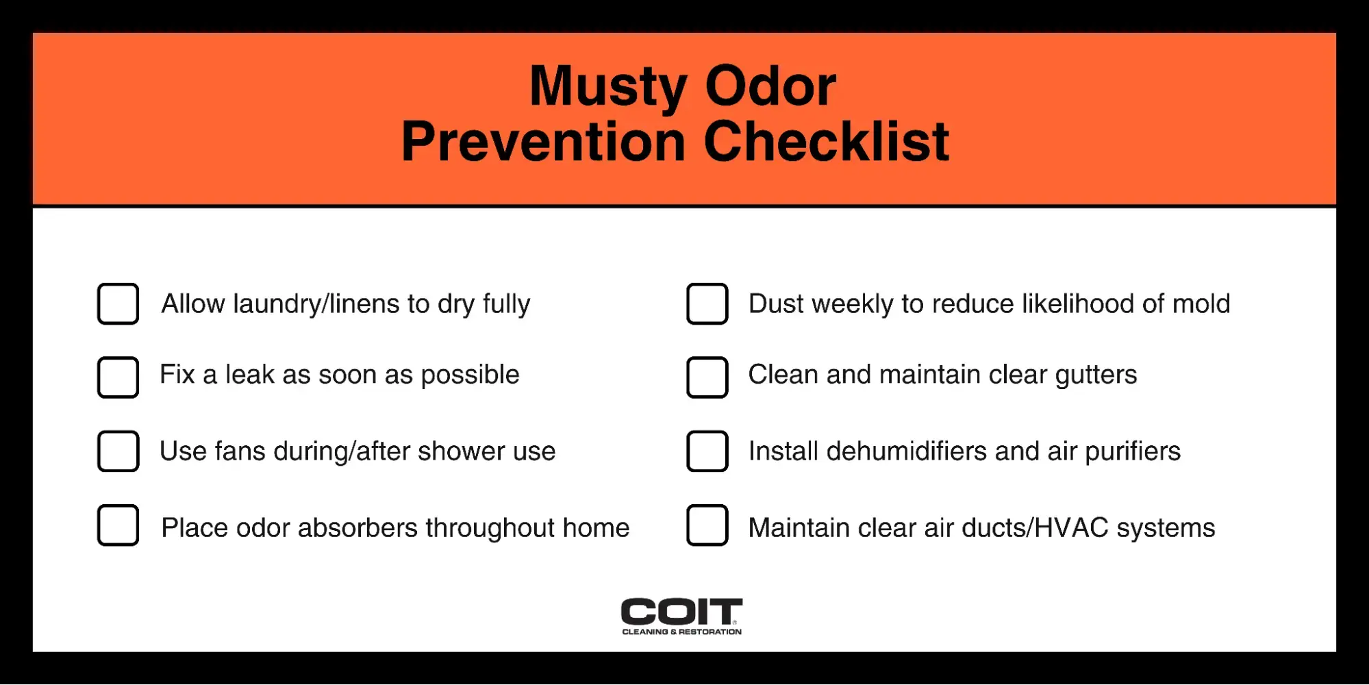 Musty Odor Prevention Checklist